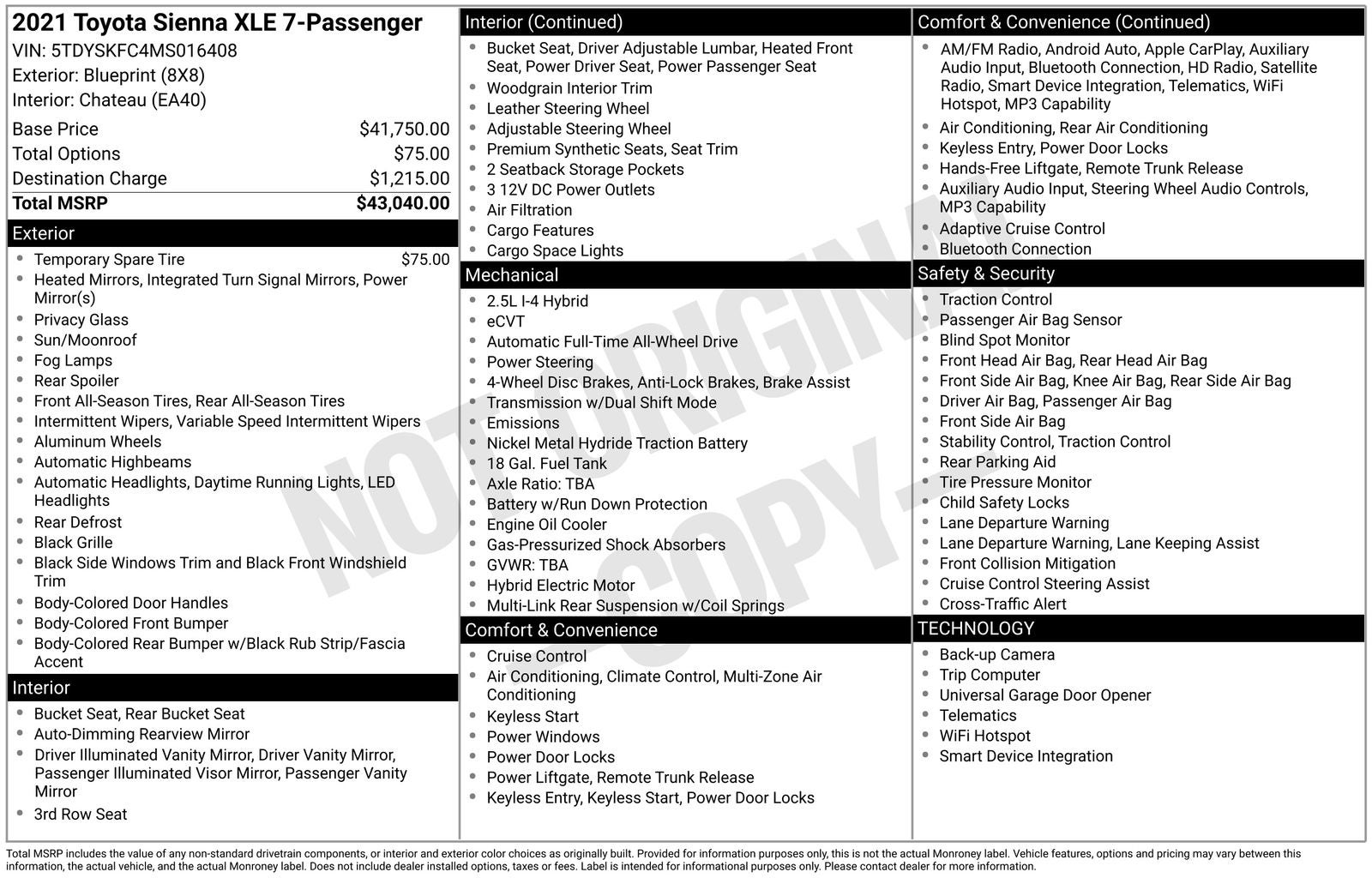 2021 Toyota Sienna XLE 7 Passenger