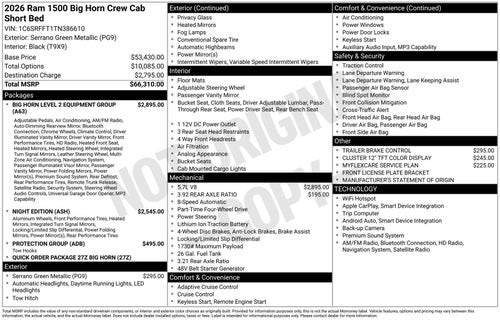 2026 RAM Ram 1500 Big Horn/Lone Star