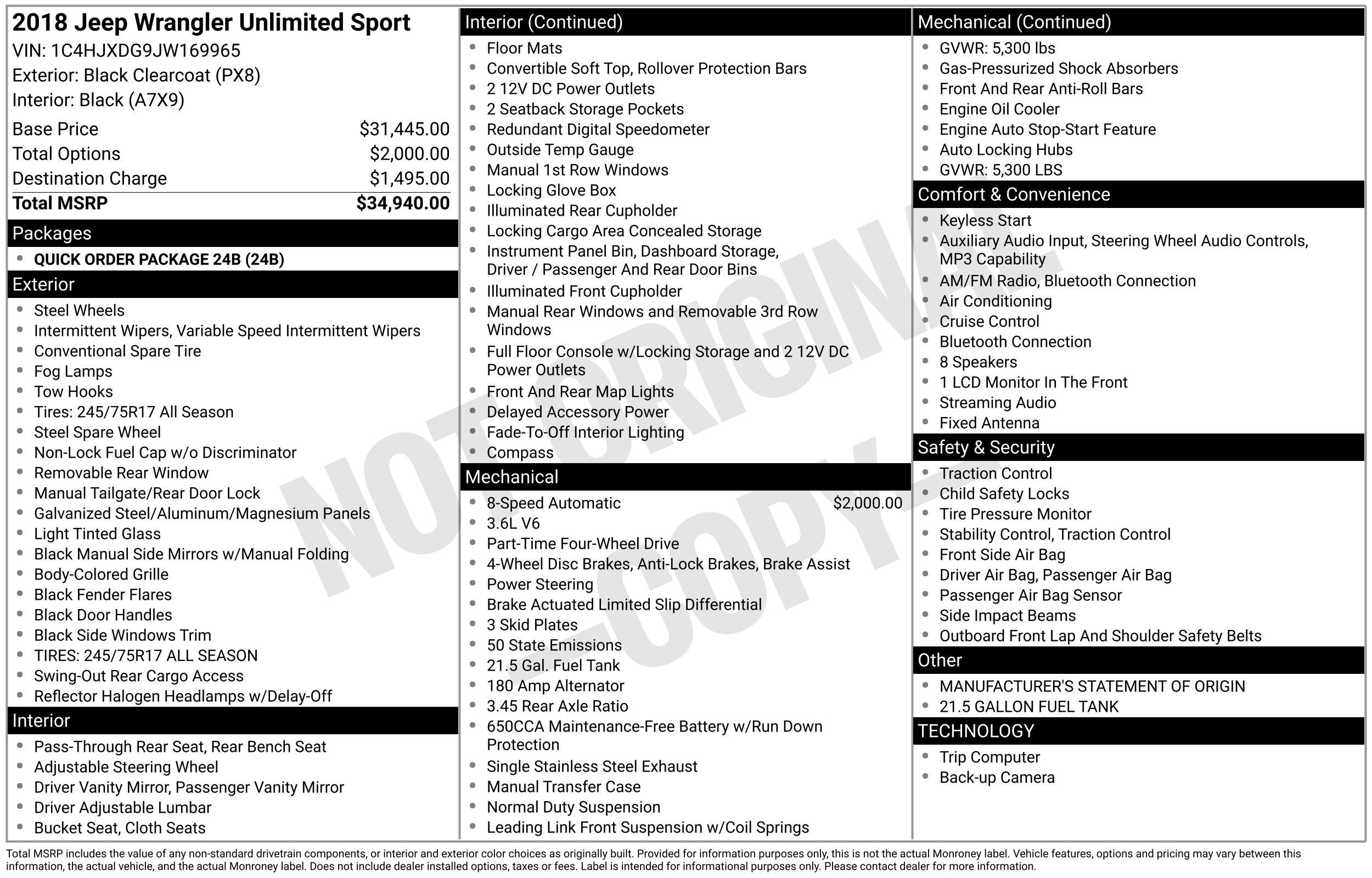 2018 Jeep Wrangler Unlimited Sport