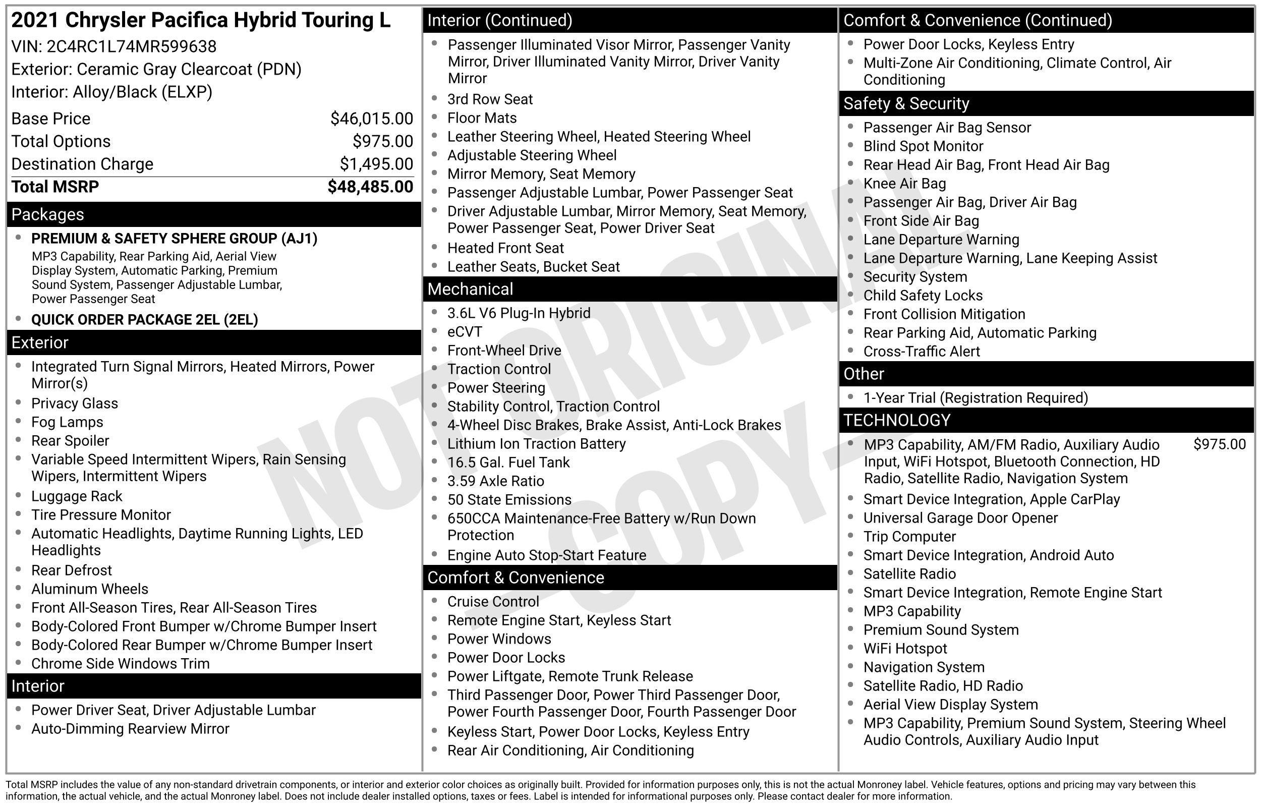 2021 Chrysler Pacifica Hybrid Touring L