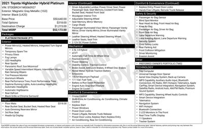 2021 Toyota Highlander Hybrid Platinum