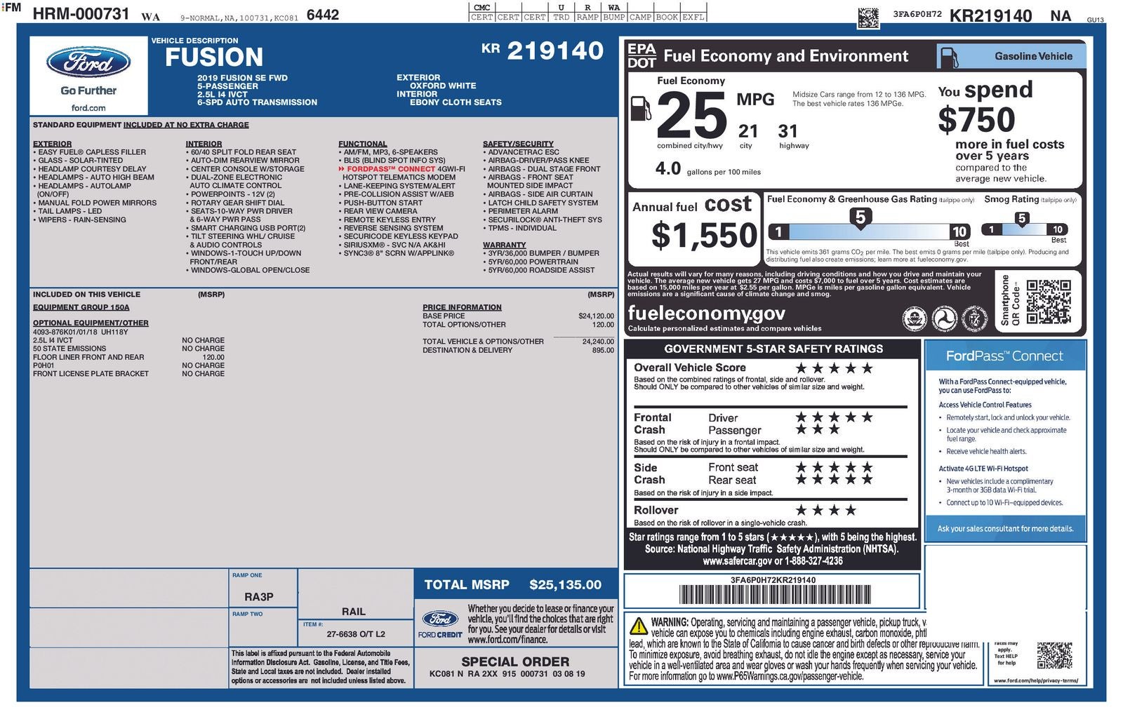 2019 Ford Fusion SE