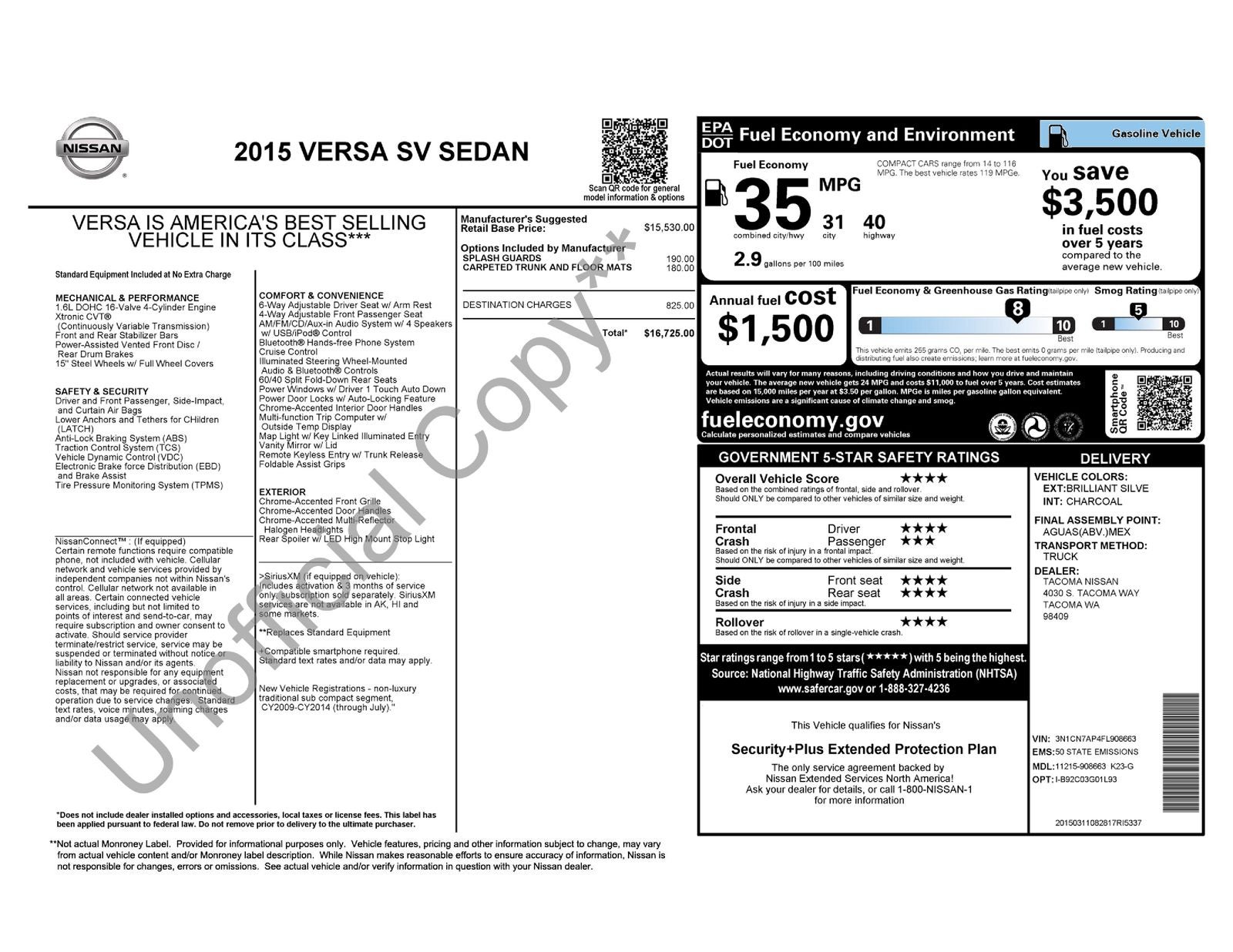 2015 Nissan Versa 1.6 SV