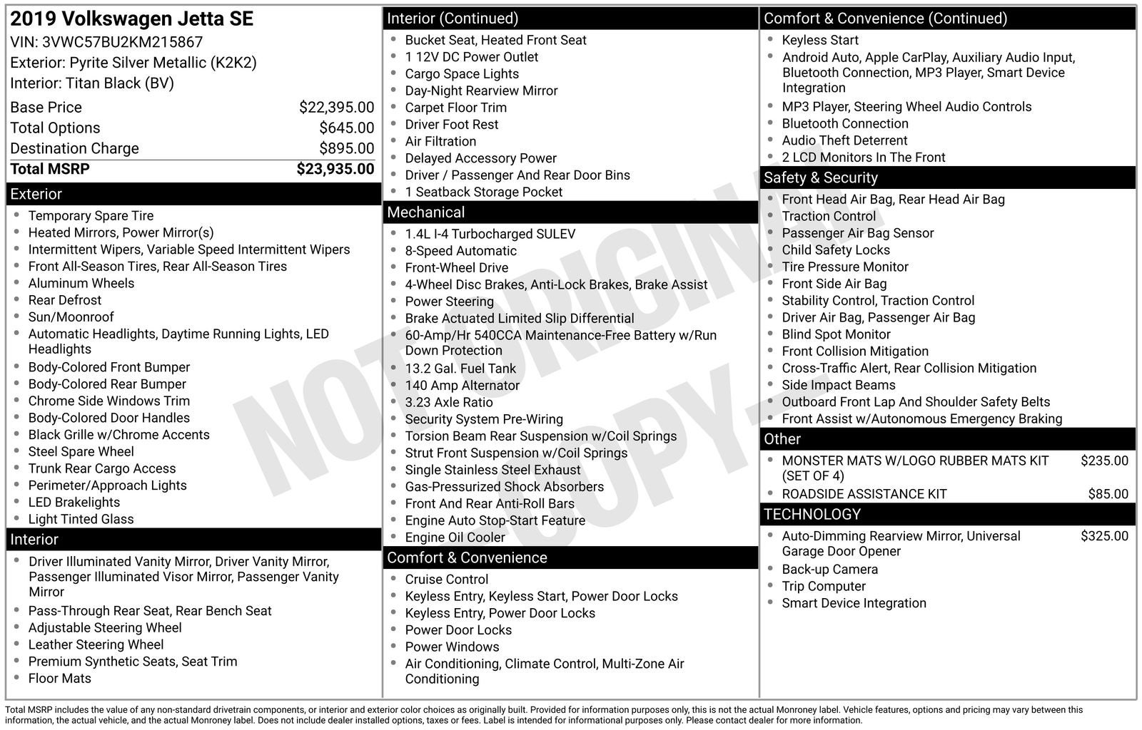 2019 Volkswagen Jetta 1.4T SE