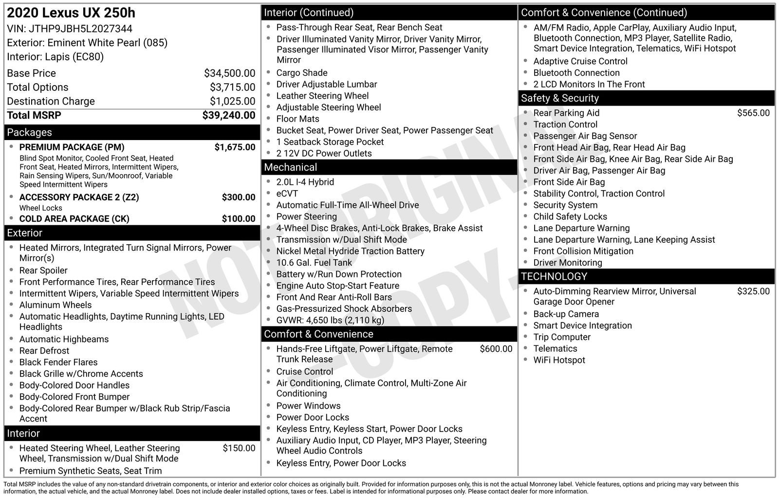2020 Lexus UX 250h Base