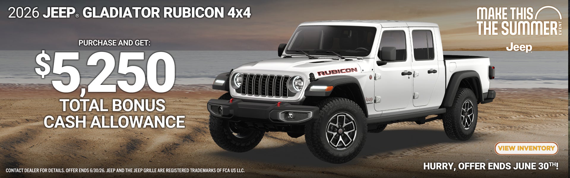 2026 Jeep Gladiator Rubicon up to $5,250 in Bonus Cash