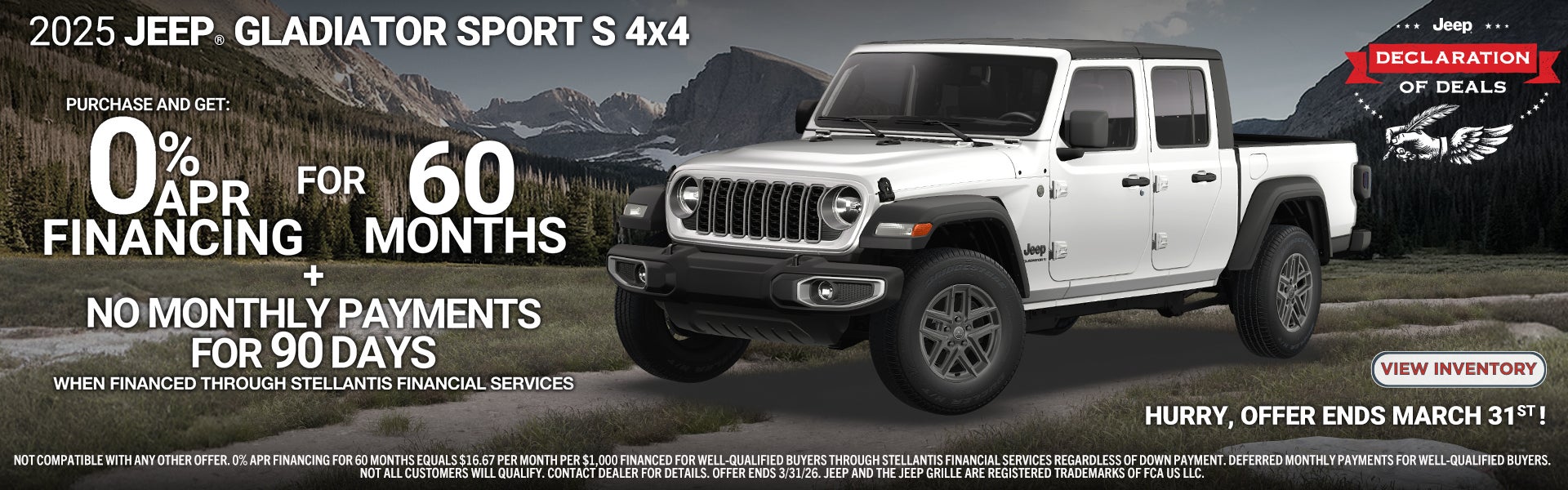 0% APR Financing on 2025 Jeep Gladiator Available